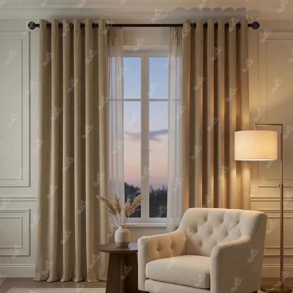 خرید پرده مخمل کالیفرنیا بژ